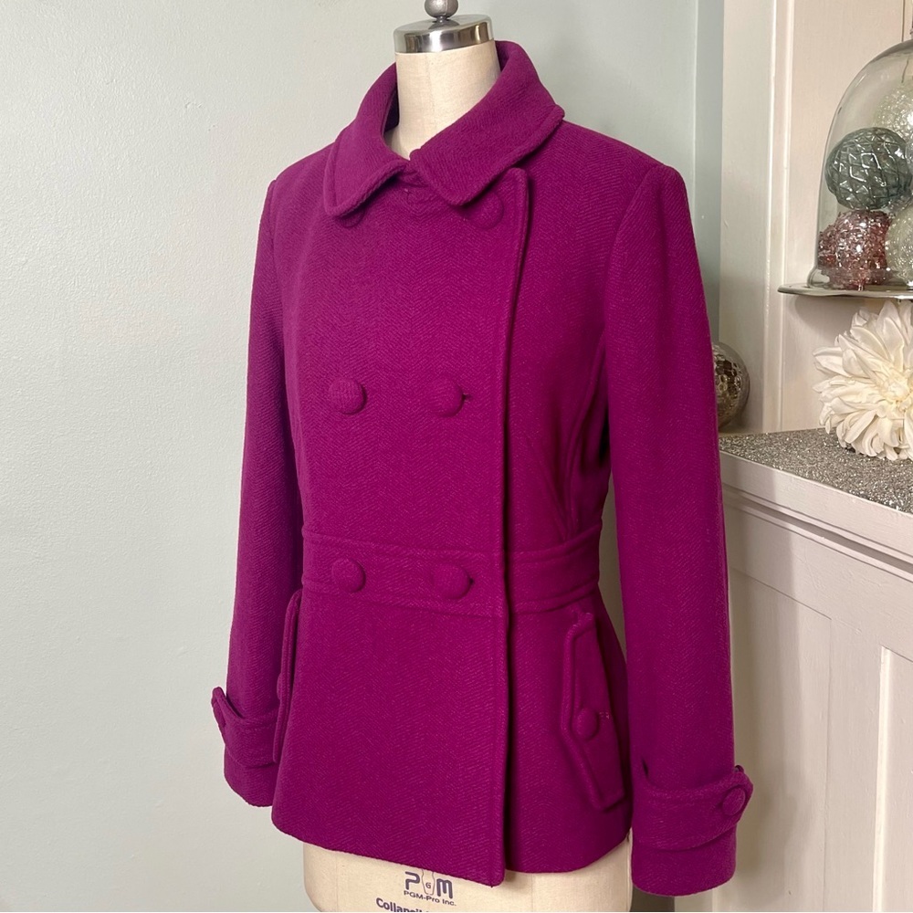 Talbots Wool Blend Peacoat Jacket Magenta Purple Peter Pan Collar Mod Retro 10p - Picture 7 of 14